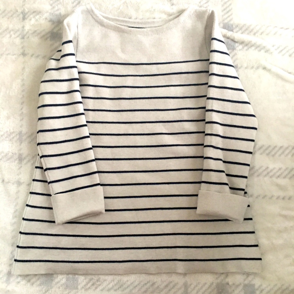 Tahari super soft ivory sweater with blue stripes